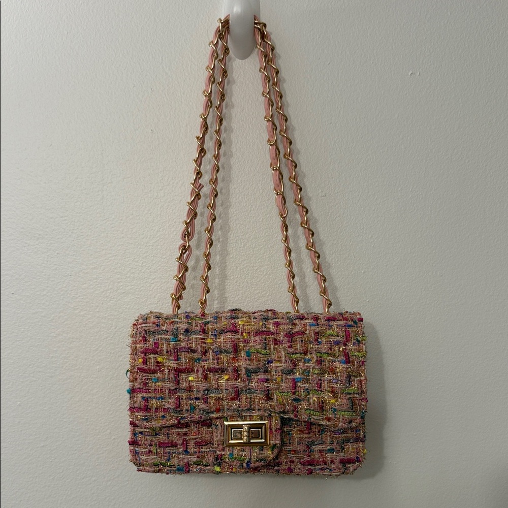 Chic Tweed Chain Strap Bag